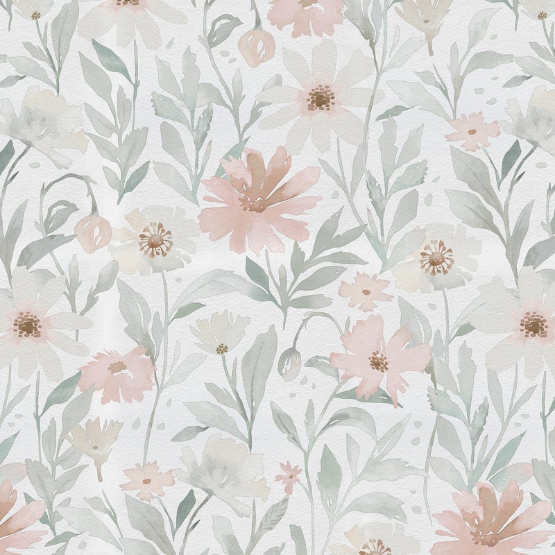 CiCiwind Pink Floral Peel and Stick Wallpaper Farmhouse Removable Self Adhesive Modern Wall Paper for Bedroom Bathroom Light Green Leaf Contact Paper for Cabinets Shelf Drawer 17.3" Ã— 78.7" - Image 1