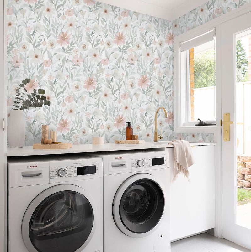 CiCiwind Pink Floral Peel and Stick Wallpaper Farmhouse Removable Self Adhesive Modern Wall Paper for Bedroom Bathroom Light Green Leaf Contact Paper for Cabinets Shelf Drawer 17.3" Ã— 78.7" - Image 4