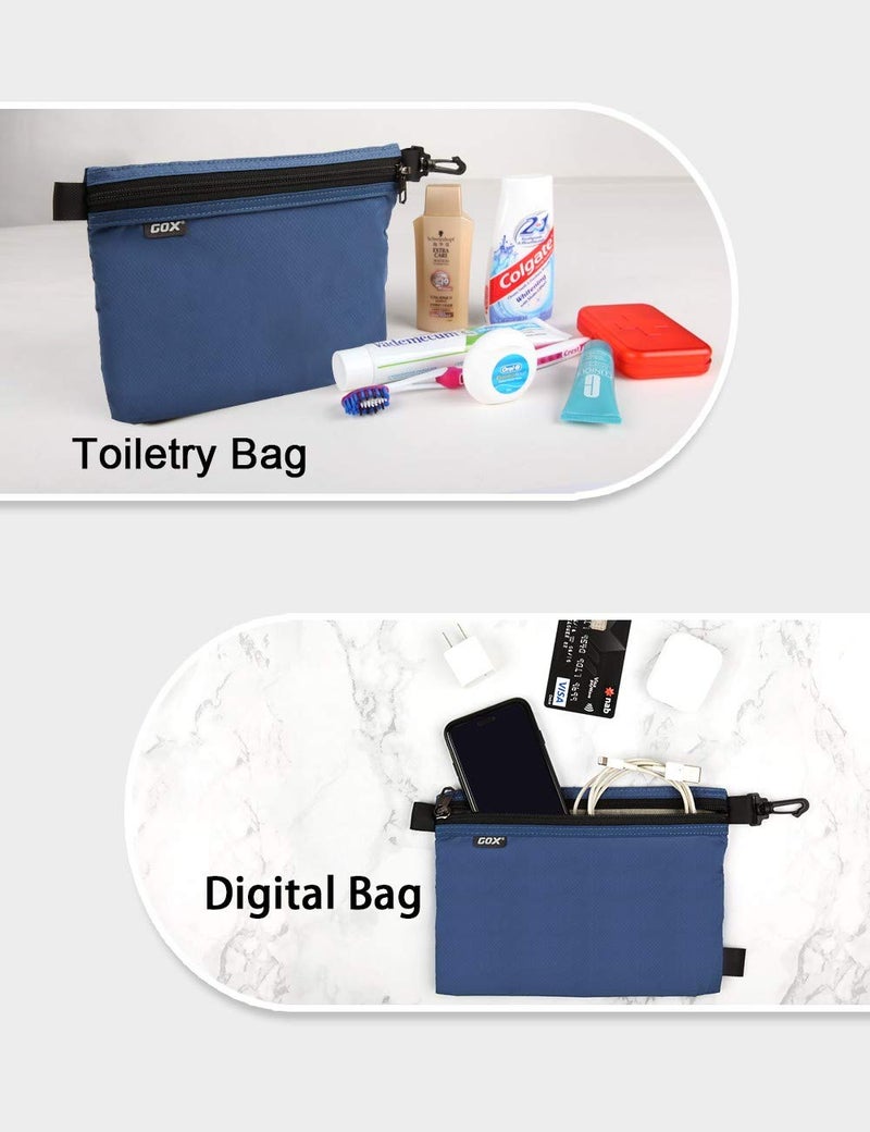 GOX Travel Toiletry Bag Carry On Zipper Pouch Cosmetic Kit Makeup Digital Bag Water Resistant Nylon（navy … - Image 3