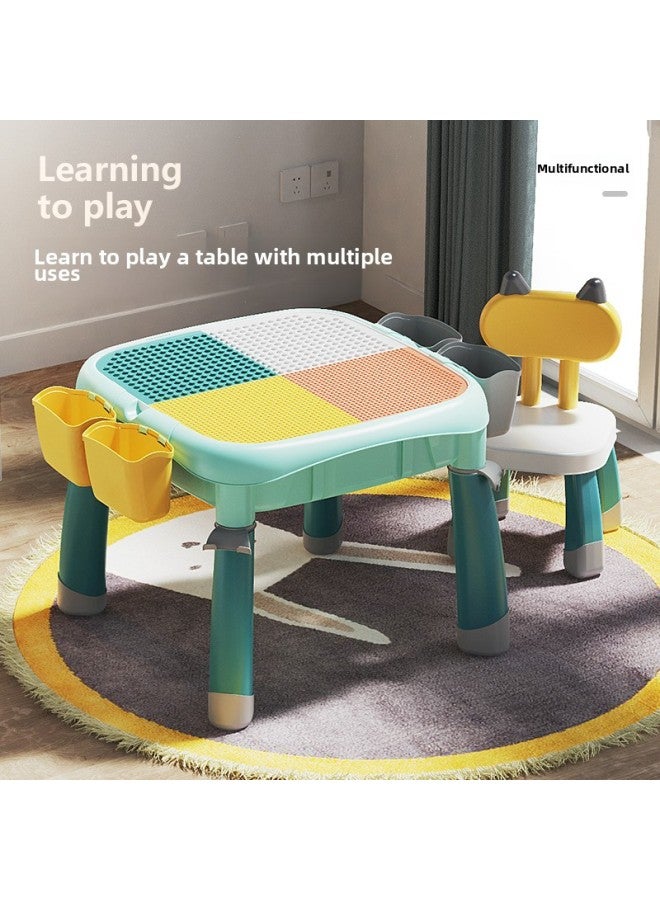 متوافقة مع طاولة مكعبات بناء ليجو فيلي، ألعاب مجمعة متعددة الوظائف للأطفال الأولاد يتعلمون جزيئات كبيرة لون الطفل: طاولة مكعبات بناء قابلة للتعديل + كرسي واحد + 132 شريحة - Image 2