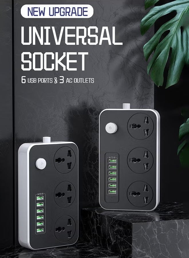 Power Strips Extension Cord 3 Outlets Power Socket with 6 USB Ports Universal Charging Socket with 2M Bold Extension Cord - Image 2