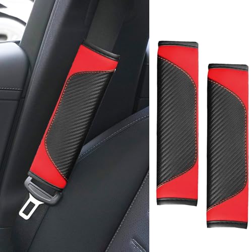 ongfuwu 2PCS Car Seat Belt Cover Pad Soft Carbon Fiber Leather Seatbelt Shoulder Protector for a More Comfortable Driving Universal Safety Belt Strap Cover to Protect Your Neck Red - Image 1