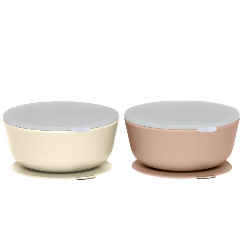 WeeSprout Suction Bowls for Baby  Toddlers Set of 2  100 Silicone wPlastic Lid  Leak Proof Feeding Supplies  Dishwasher  Microwave Safe Infant Dinnerware wExtra Strong Base