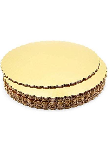 BAKING SET Baking Set 5 Pieces Cardboard Round Cake with Circle Base 8 Inches Diameter Gold Colour  - Image 1