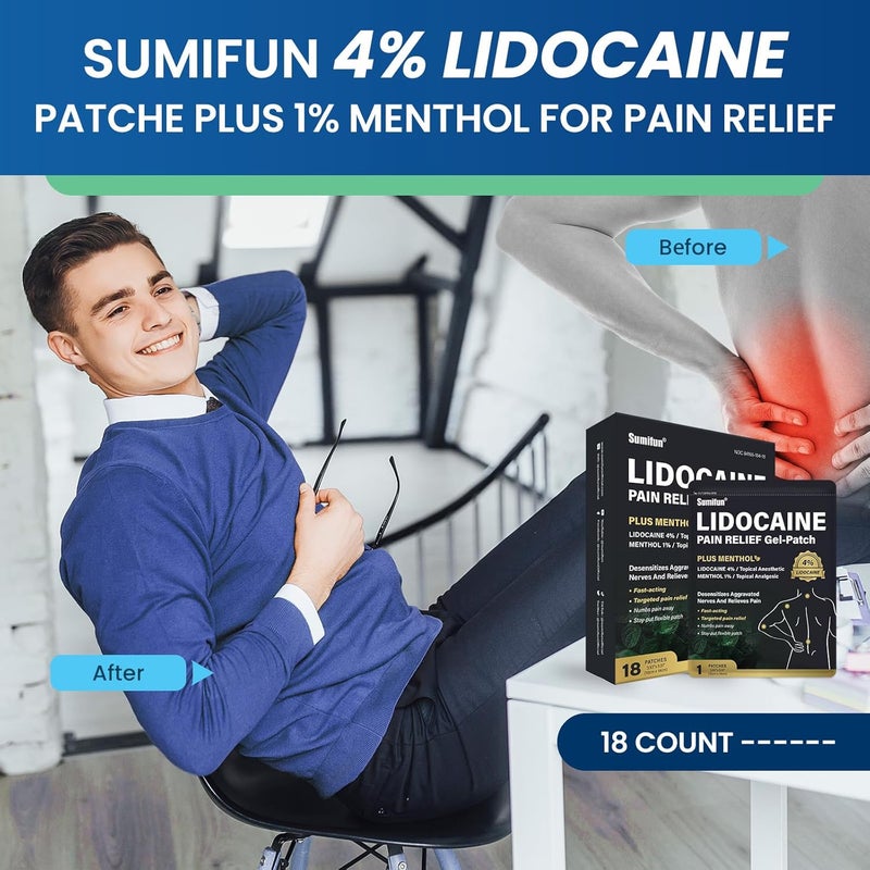Sumifun لصقات سومي فون 4 ليدوكائين بالإضافة إلى 1 منتول لتخفيف الألم - أقصى قوة لتخفيف آلام الظهر لآلام الرقبة والركبة والمفاصل وآلام الأعصاب والكتف - عدد كبير 18 - Image 5