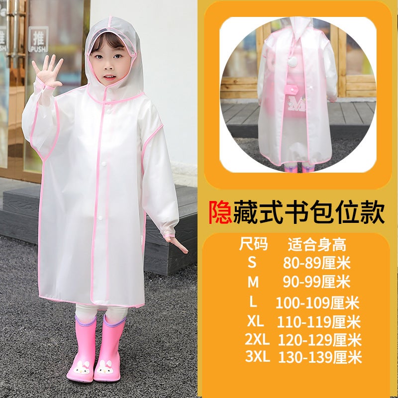 Children'S Raincoat Cartoon Male And Female Kindergarten Baby Kids Primary School Student Transparent Raincoat Male And Female With School Bag Bits - Image 1