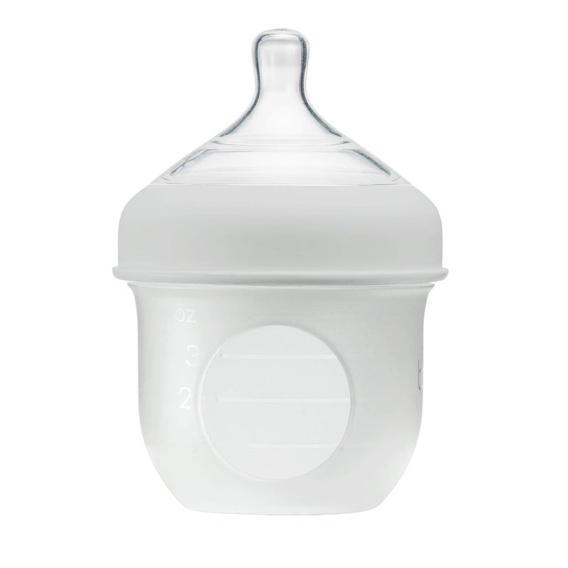 BOON زجاجة بون نورش القابلة لإعادة الاستخدام من السيليكون مع تصميم كيس السيليكون القابل للطي  أساسيات الأطفال اليومية  زجاجات الأطفال ببطء التدفق المرحلة 1  رمادي  4 أونصات - Image 1