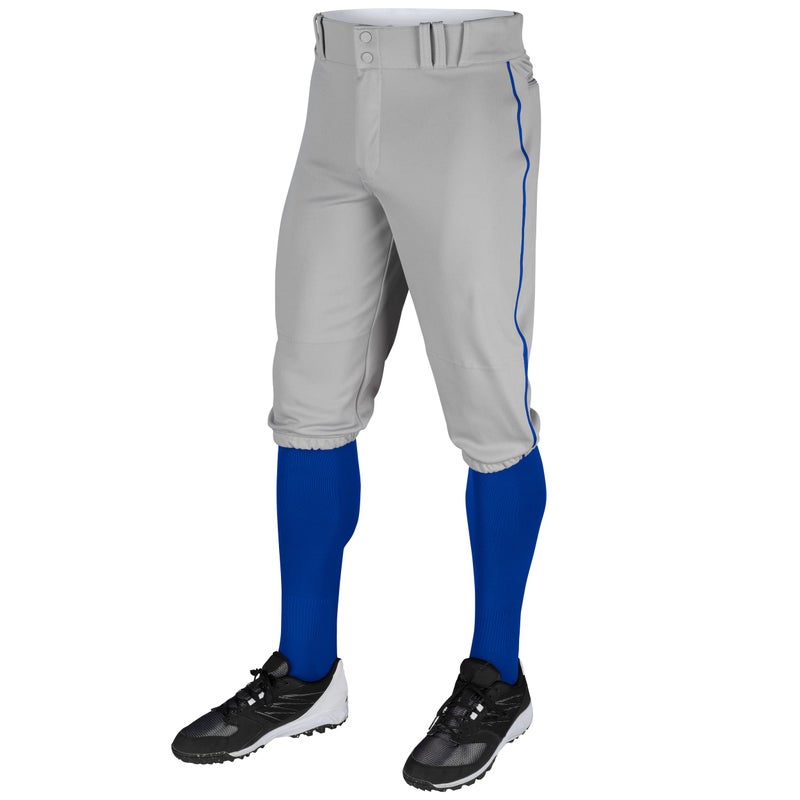 CHAMPRO Triple Crown Knicker Style Baseball Pants with ContrastColor Braid Piping and Reinforced Sliding Areas GREYROYAL PIPE Adult Small