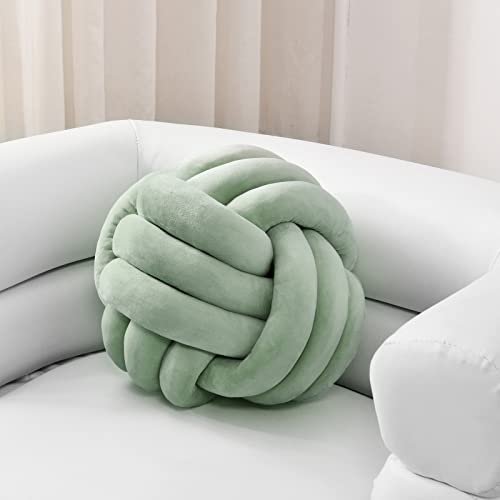Sioloc Soft Knot Ball Pillows,Round Throw Pillow Cushion Home Decoration Plush Pillow,Throw Knotted Pillow Handmade Round Plush Pillow（7.8inches,Green） - Image 1