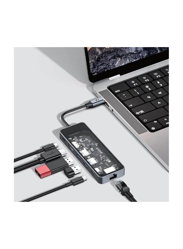 erorex 6 in 1 Extension Hub HDMI Port Type-C Charging Port Type-C Data Port USB3.0 Port Unique Transparent Design Quality Material Multiple Protection - Image 3