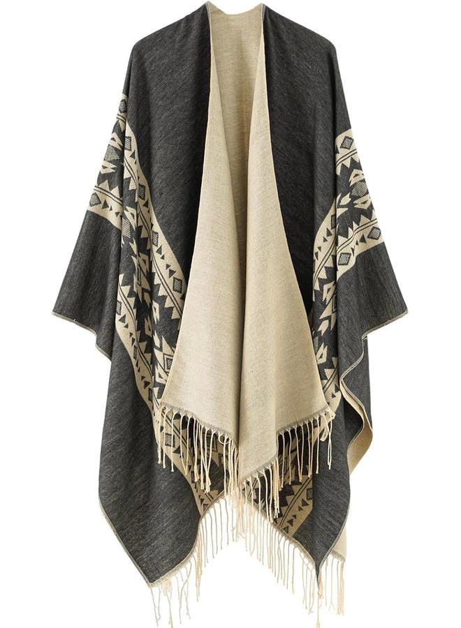 KOWVOWZ Women'S Shawl Wrap Vintage Pattern Tassel Poncho Warm Open Front Casual Cardigan Fashion Women'S Shawl - Image 1