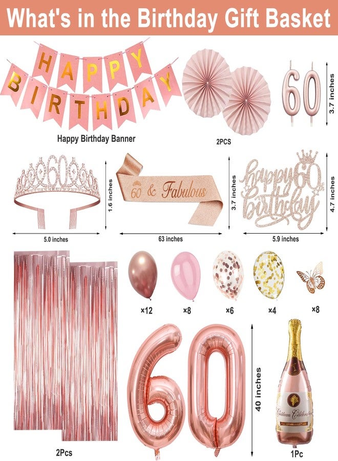 Juesly 60th Birthday Decorations, Rose Gold 60th Birthday Decorations for Women, 60 Sash and Crown, Banner, Fringe Curtains, Hanging Paper Fans, 60 Year Old Party Supplies Set - Image 3