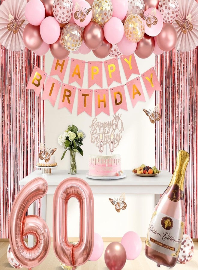 Juesly 60th Birthday Decorations, Rose Gold 60th Birthday Decorations for Women, 60 Sash and Crown, Banner, Fringe Curtains, Hanging Paper Fans, 60 Year Old Party Supplies Set - Image 5
