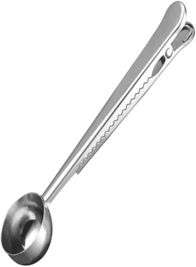 Generic 2-in-1 Stainless Steel Measuring Spoon with Bag Clip, Rust-Resistant.