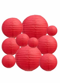 KASTWAVE 10Pcs Red Paper Lanterns Decorative, Chinese/Japanese Hanging Round Foldable Lantern, for Birthday, Wedding, Halloween, Bridal Shower, Home Decor, Party (Size of 4”, 6”, 8”, 10”)  - Image 1