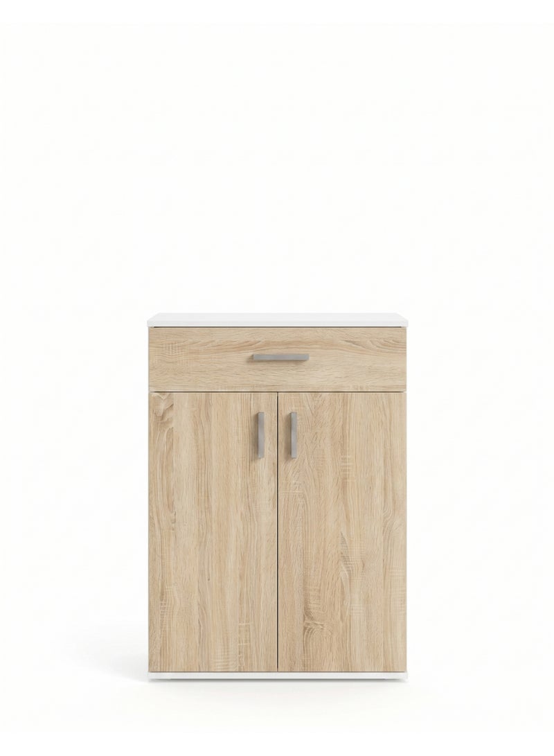 Furniture Store Modern shoe rack/shoe cabinet with a wide drawer and 5 shelves, MDF, in light wood color with white, high-quality finish, from Furniture Store. - Image 2