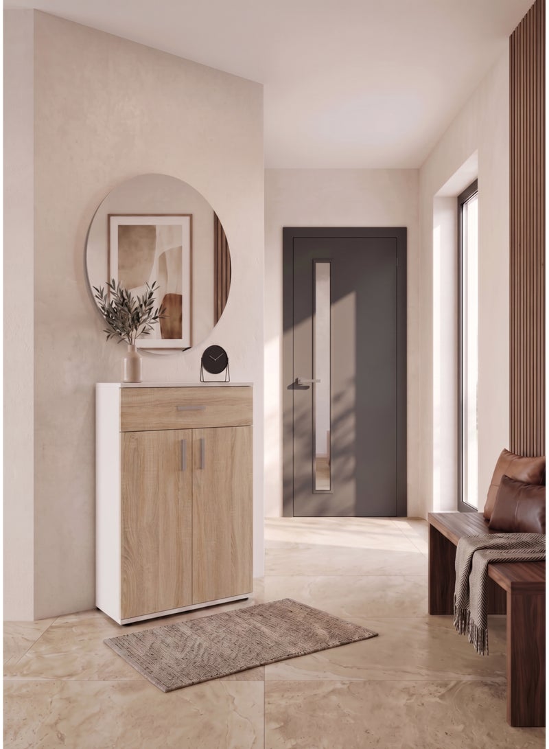 Furniture Store Modern shoe rack/shoe cabinet with a wide drawer and 5 shelves, MDF, in light wood color with white, high-quality finish, from Furniture Store. - Image 1