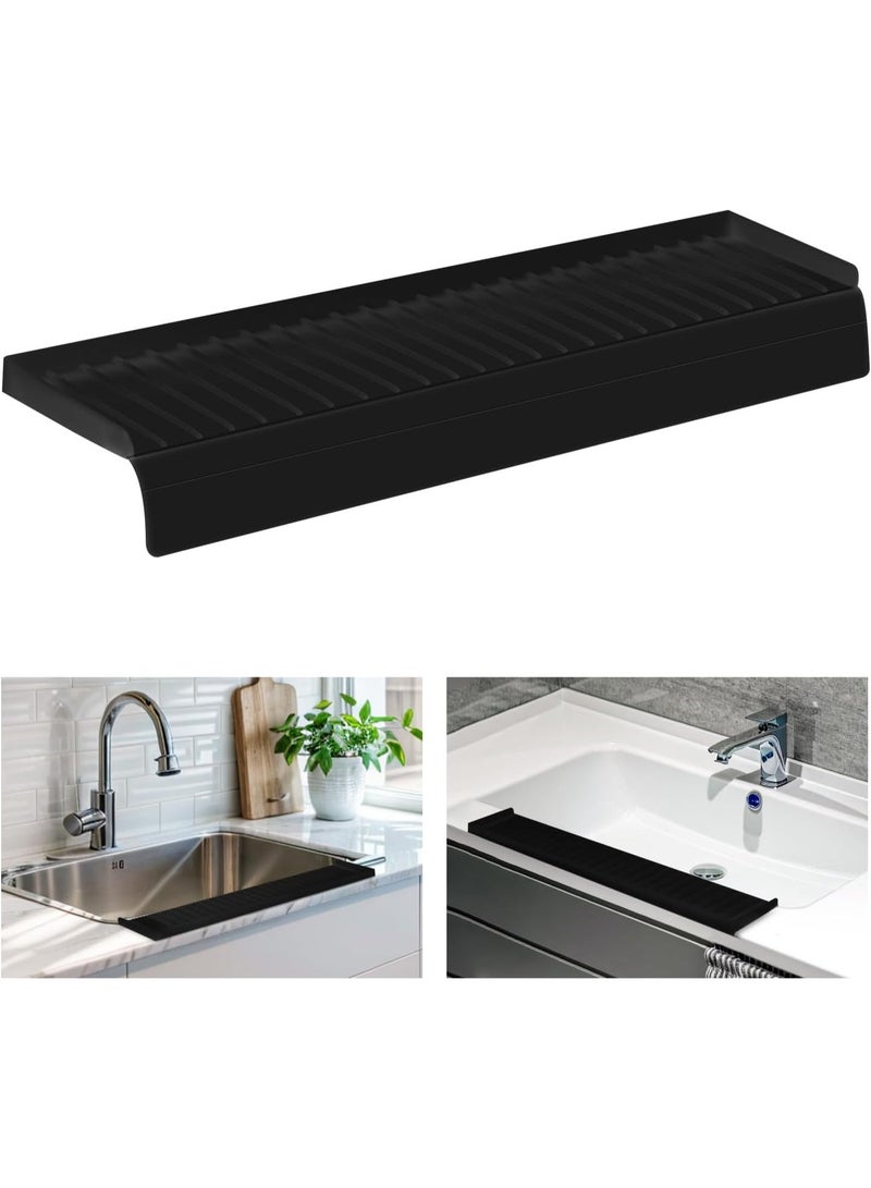 Silicon Sink Edge Protectors, Kitchen Sink Splash Guard, Upgraded Design with Suction Cups, Black, 20" x 4" - Image 1