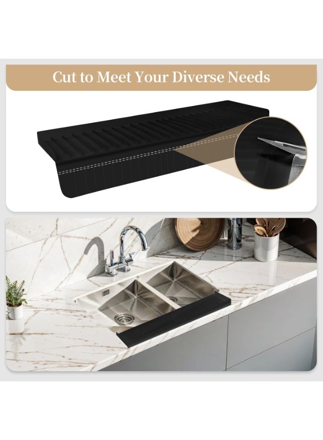 Silicon Sink Edge Protectors, Kitchen Sink Splash Guard, Upgraded Design with Suction Cups, Black, 20" x 4" - Image 3