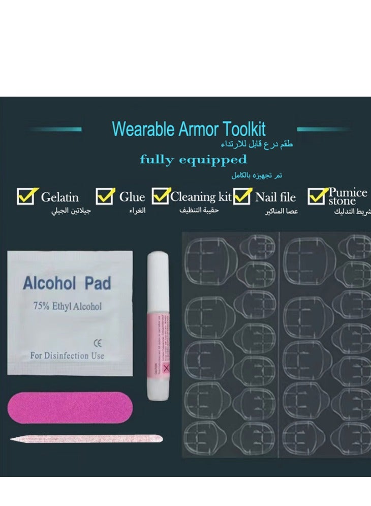 Captaintech Press On Nails Medium Almond Solid Color Gradient Glossy 24pcs Press On Nails Medium Natural French Manicure, Fake Acrylic Nails With Glue Kit - Image 4