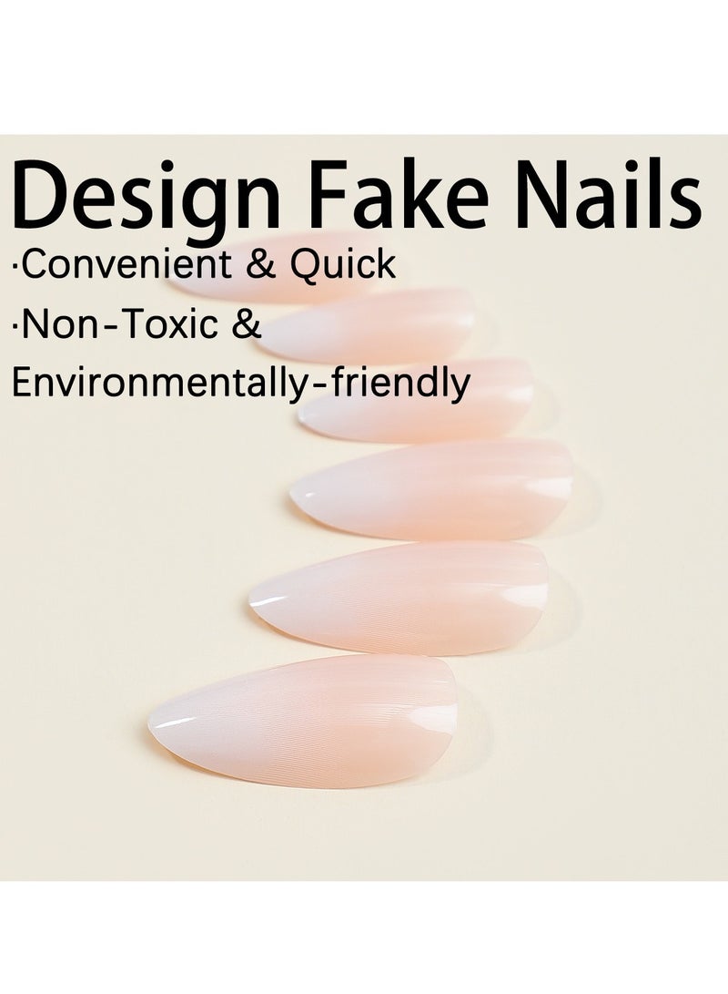 Captaintech Press On Nails Medium Almond Solid Color Gradient Glossy 24pcs Press On Nails Medium Natural French Manicure, Fake Acrylic Nails With Glue Kit - Image 5