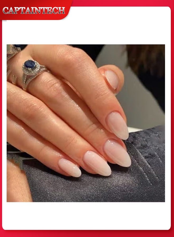 Captaintech Press On Nails Medium Almond Solid Color Gradient Glossy 24pcs Press On Nails Medium Natural French Manicure, Fake Acrylic Nails With Glue Kit - Image 1