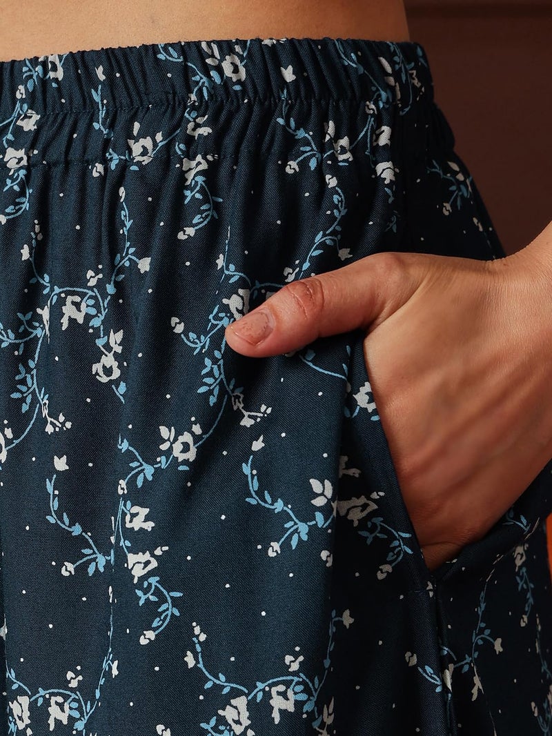 Clovia Women's Cotton Pretty Florals Top & Pyjama Set (LS0534E08_Blue_XL) - Image 3
