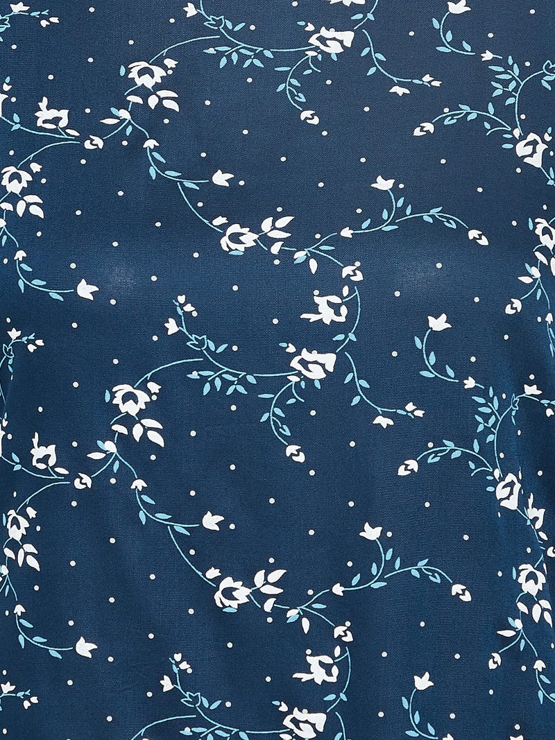 Clovia Women's Cotton Pretty Florals Top & Pyjama Set (LS0534E08_Blue_XL) - Image 5