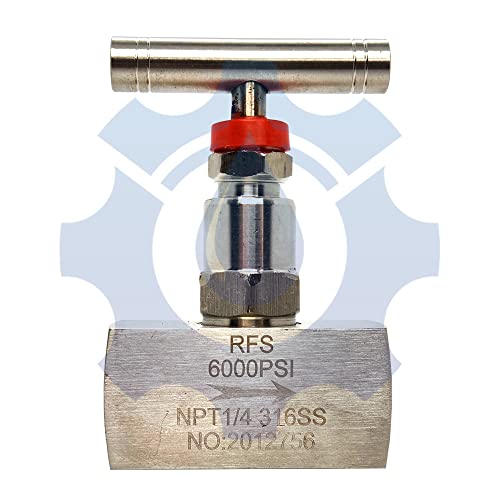 RFS Stainless Steel 316 Straight Needle Valve, 1/4" NPT Female Connection, up to 6000 PSI, 2 Port Heavy Duty Industrial Hydraulic Flow Control Valve for Piping Needs - Image 1
