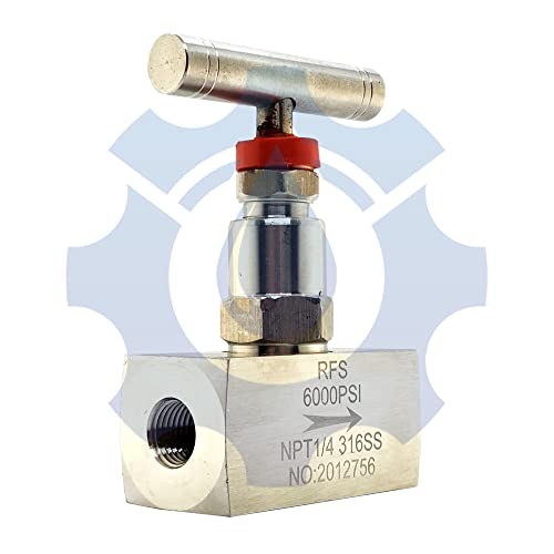 RFS Stainless Steel 316 Straight Needle Valve, 1/4" NPT Female Connection, up to 6000 PSI, 2 Port Heavy Duty Industrial Hydraulic Flow Control Valve for Piping Needs - Image 2