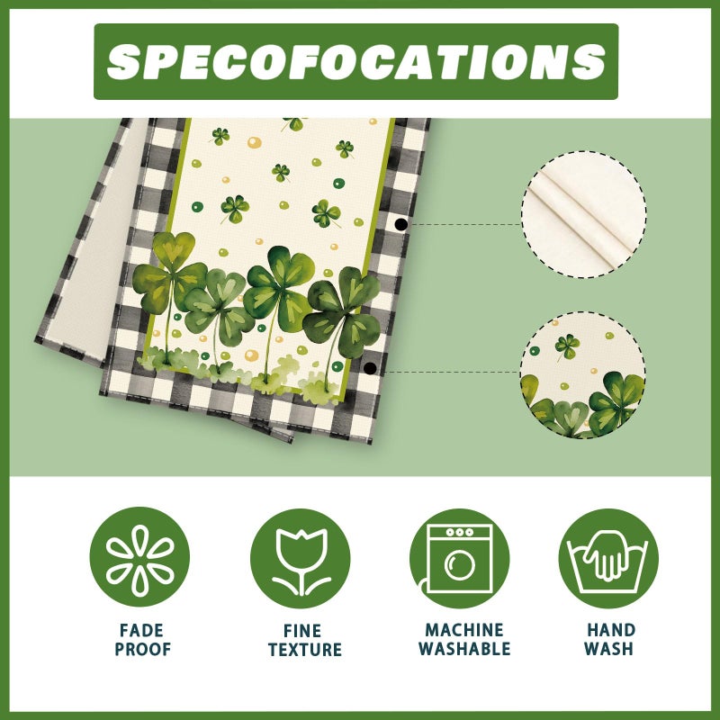 XCHI Watercolor Plaid Green Shamrocks Clovers St. Patrick's Day Table Runner Table Decoration for Party Home Kitchen Dining Holiday Decor 13x72 Inch - Image 5