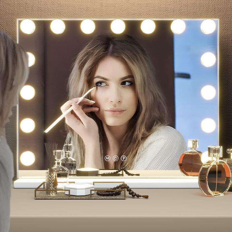CASSILANDO مرآة الزينة الهوليوودية مع الأضواء، مرآة المكياج مع 15 لمبة LED، 3 أوضاع إضاءة ملونة، منفذ USB، تحكم ذكي باللمس - Image 2