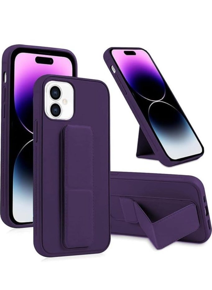 new iPhone 16 Plus Purple Magnetic Car Mount Kickstand Case – Premium Silicone Multi-Stand with Hand Strap Grip - Image 1