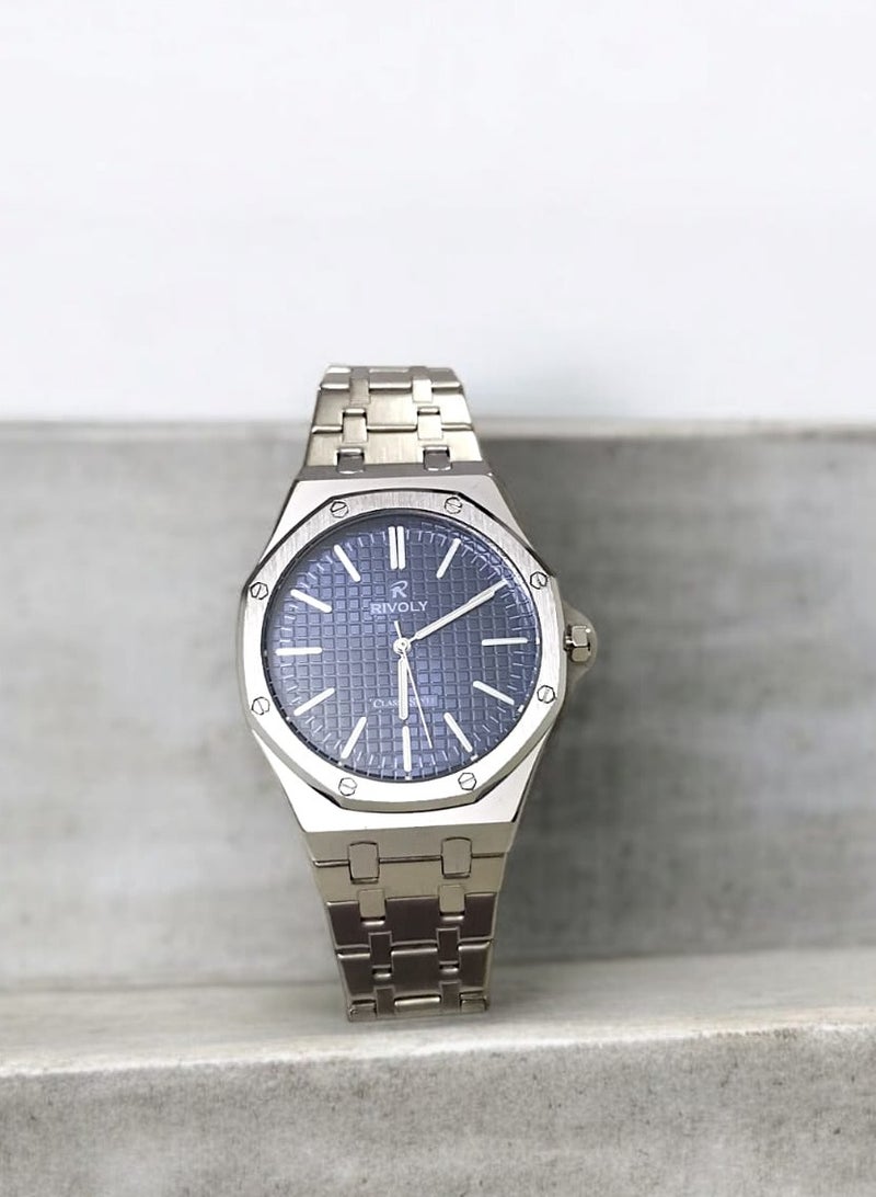 ريفولي ساعة يد للرجال من الستانلس ستيل بعرض انالوج وحركة كوارتز ، سهلة القراءة بتصميم عصري مقاوم للماء، ساعة يد كلاسيكية فاخرة بواجهة كبيرة - Image 1