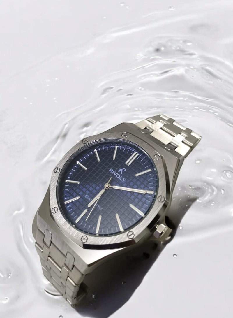 ريفولي ساعة يد للرجال من الستانلس ستيل بعرض انالوج وحركة كوارتز ، سهلة القراءة بتصميم عصري مقاوم للماء، ساعة يد كلاسيكية فاخرة بواجهة كبيرة - Image 3