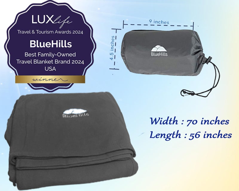 BlueHills بطانية وسادة سفر فائق الصغر من بلو هيلز في حقيبة محمولة ناعمة 70 × 56 مع حزام مشبك حقيبة الظهر بطانية كبيرة مريحة ناعمة قابلة للتعبئة للطائرة - رمادي C002 - Image 4