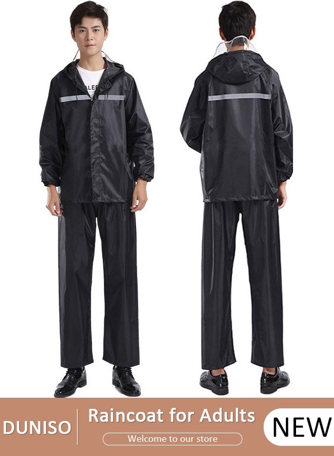 DUNISO Rain Suit Jacket & Trouser Suit Raincoat Hooded Rain Poncho Lightweight Emergency Jacket for Men & Women Outdoor All-Sport Waterproof Breathable Anti-storm - Image 1