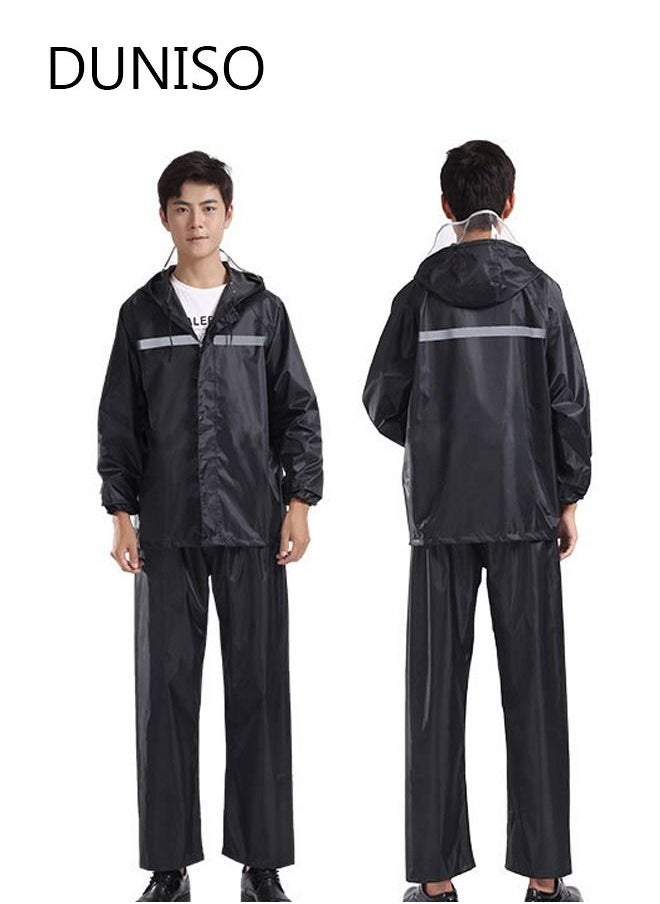 DUNISO - Rain Suit Jacket & Trouser Suit Raincoat Hooded Rain Poncho Lightweight Emergency Jacket for Men & Women Outdoor All-Sport Waterproof Breathable Anti-storm - Image 1