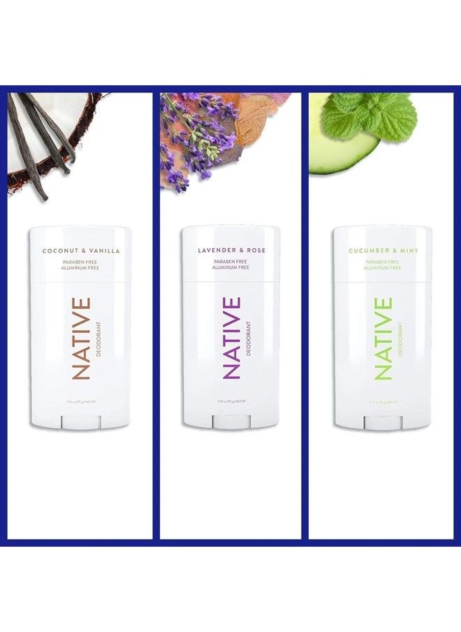 native Deodorant | Natural Deodorant for Women and Men, Aluminum Free with Baking Soda, Probiotics, Coconut Oil and Shea Butter | Coconut & Vanilla, Lavender & Rose, Cucumber & Mint - Variety Pack of  - Image 5