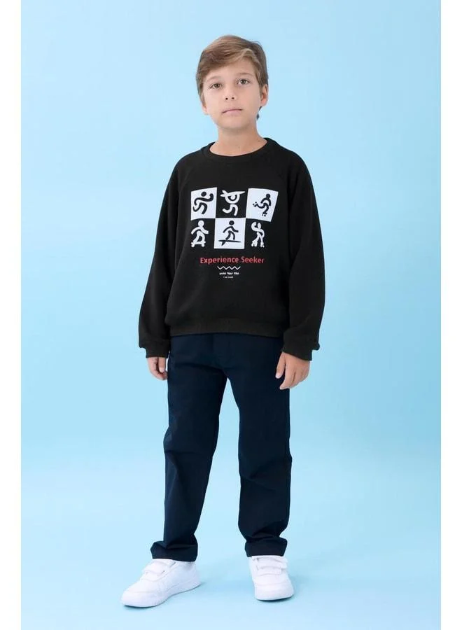 Perendi Boy's Bicycle Collar Seasonal Printed Sweatshirt Black.