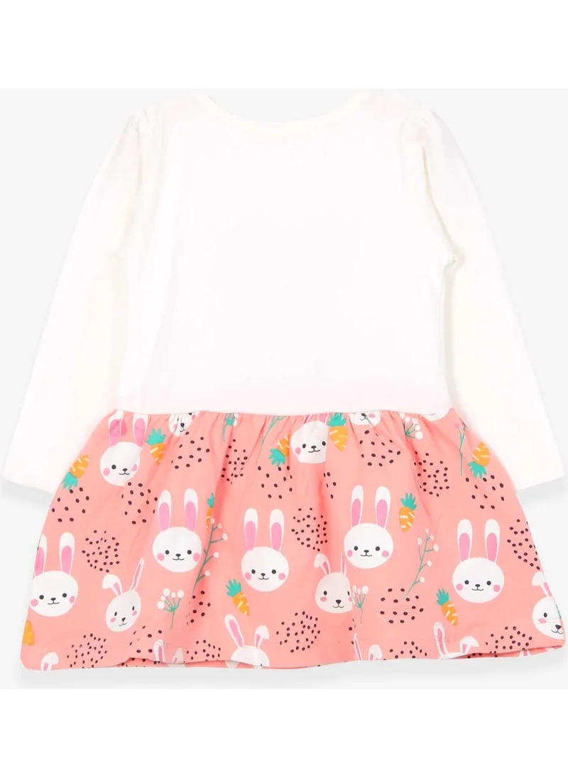 Breeze Girls' Long Sleeve Dress With Bow Rabbit Pattern Ecru (2-6 Years)
