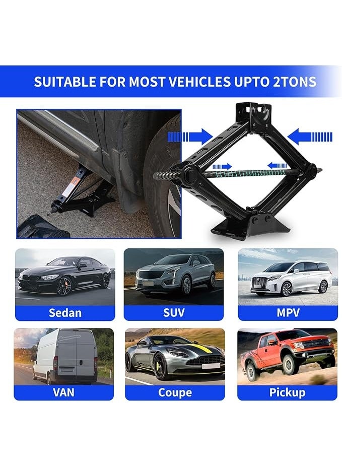Car Jack Kit Scissor Jack for Car 2 Ton (4409 Lbs) - Complete 15-Piece Tire Changing Kit with Lug Wrench - Essential Car Emergency Tool for Truck & SUV - Image 5