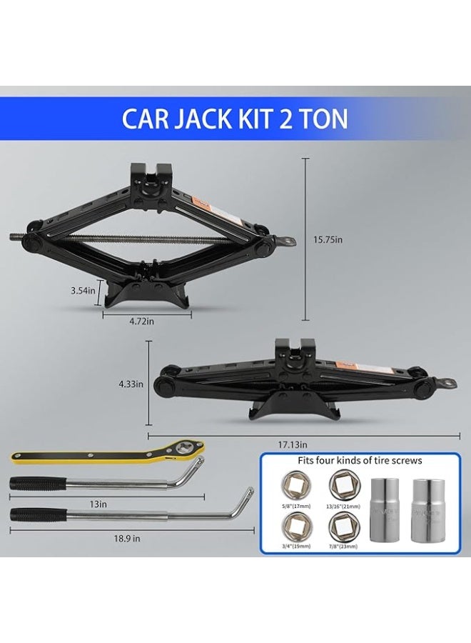 Car Jack Kit Scissor Jack for Car 2 Ton (4409 Lbs) - Complete 15-Piece Tire Changing Kit with Lug Wrench - Essential Car Emergency Tool for Truck & SUV - Image 2