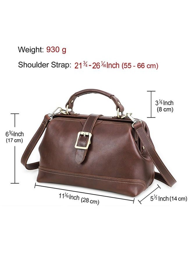 Contacts Doctor Bag for Women Full Grain Leather Top Handle Purse Satchel Handbag Shoulder Bag Vintage Tote Bag with Metal Clasp Frame Opening, Red Brown - Image 5