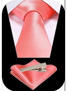 Tezzgelsin Men's Satin Tie Handkerchief and Silver Steel Tie Clip Set  - Image 3