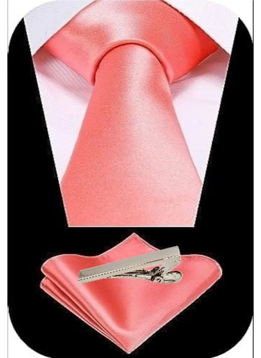 Tezzgelsin Men's Satin Tie Handkerchief and Silver Steel Tie Clip Set  - Image 3