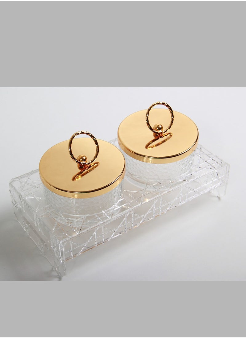 Generic - A stand for sweets and nuts dishes, a transparent surface with a transparent base and a golden cover, a royal touch to your decor. - Image 1