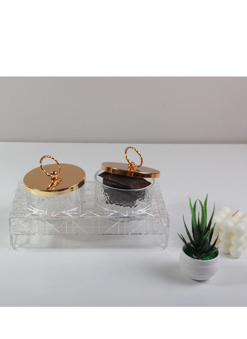 Generic - A stand for sweets and nuts dishes, a transparent surface with a transparent base and a golden cover, a royal touch to your decor. - Image 1