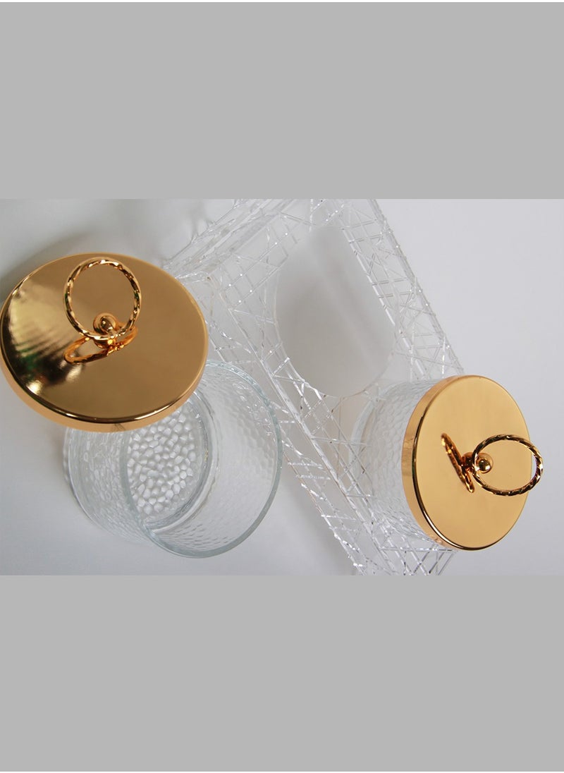 Generic - A stand for sweets and nuts dishes, a transparent surface with a transparent base and a golden cover, a royal touch to your decor. - Image 1