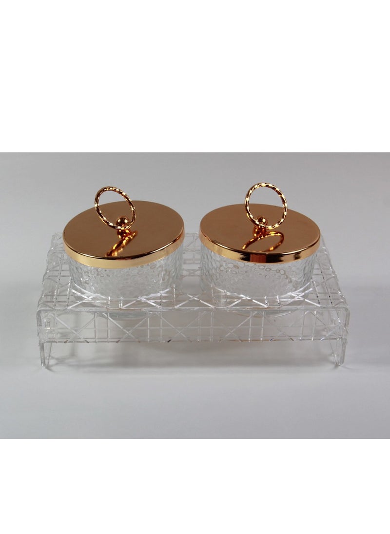 Generic - A stand for sweets and nuts dishes, a transparent surface with a transparent base and a golden cover, a royal touch to your decor. - Image 1